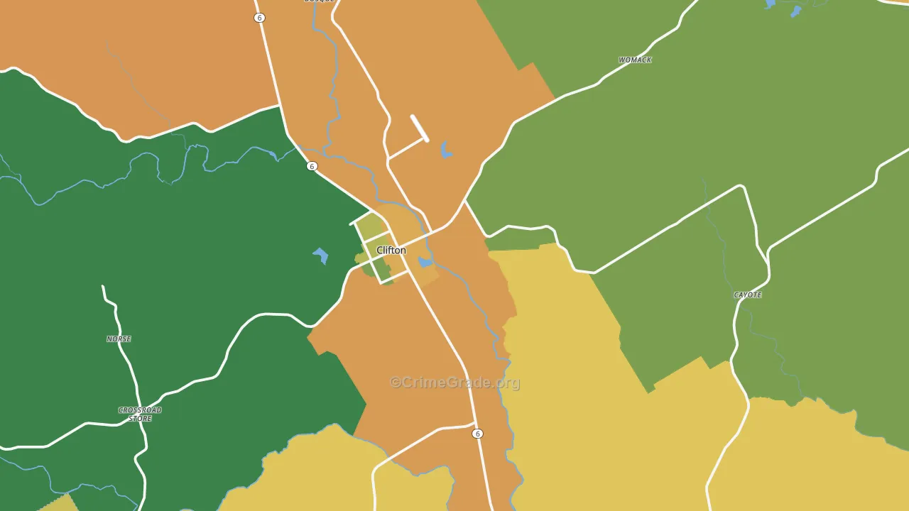 Clifton, TX Map of Robbery Rates