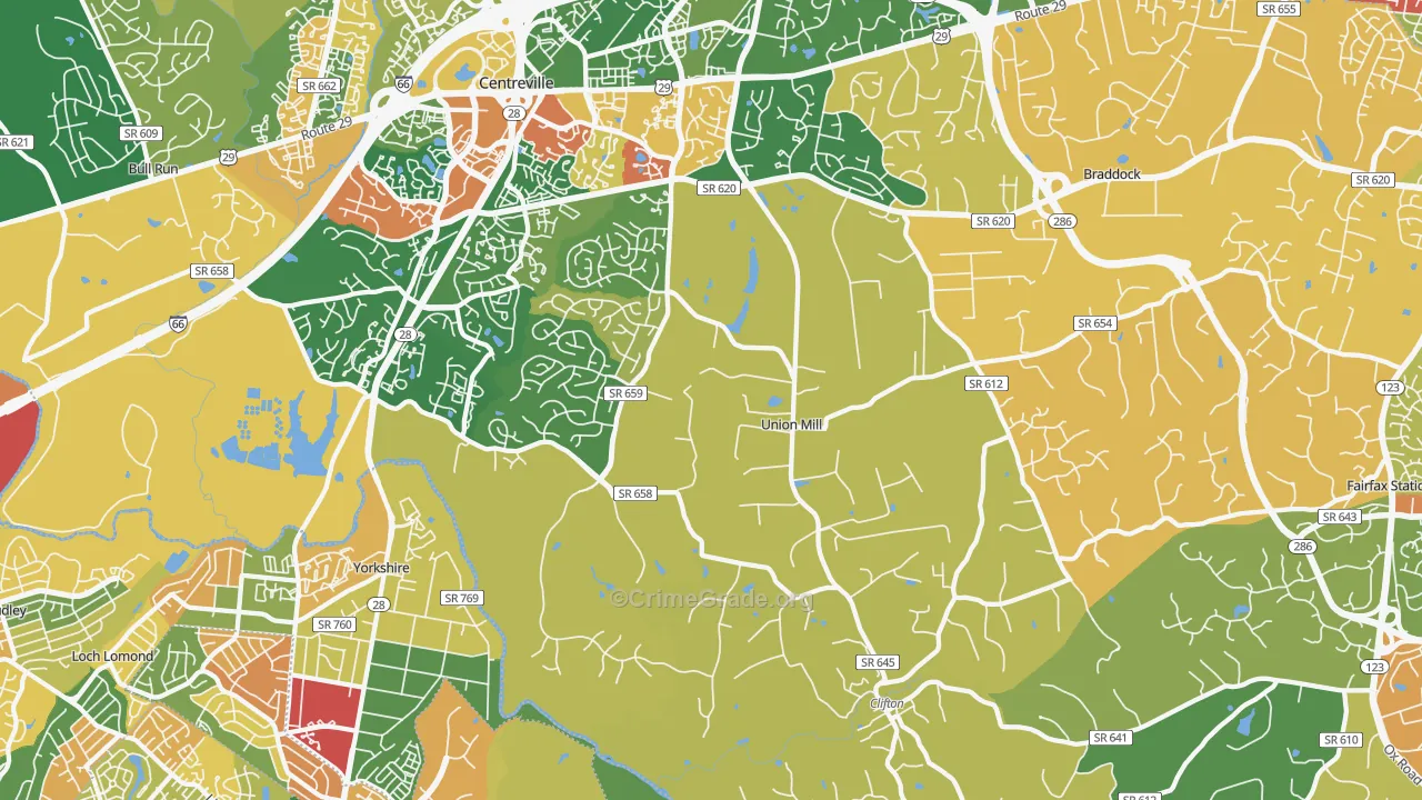 Clifton, VA Map of Robbery Rates