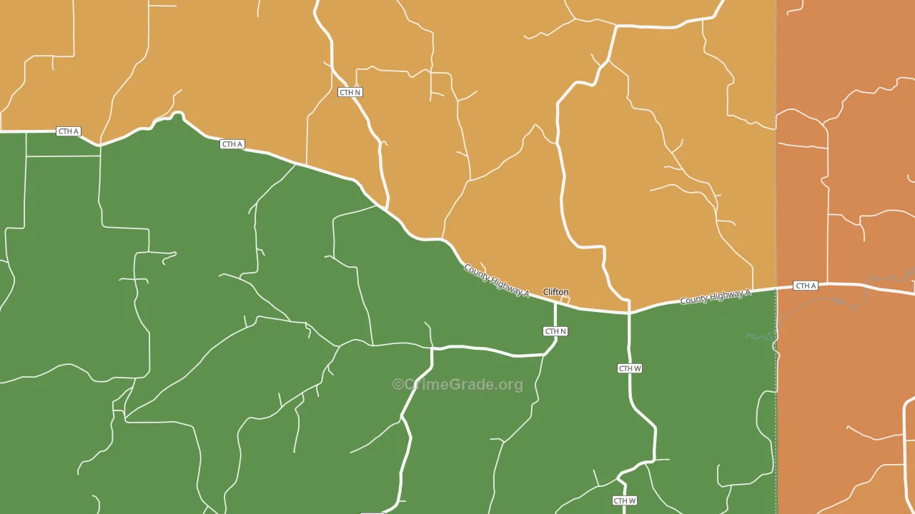 Clifton, WI Map of Robbery Rates