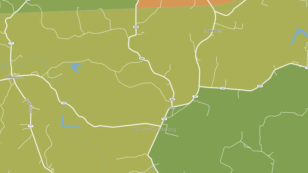 Clifty, KY Map of Robbery Rates