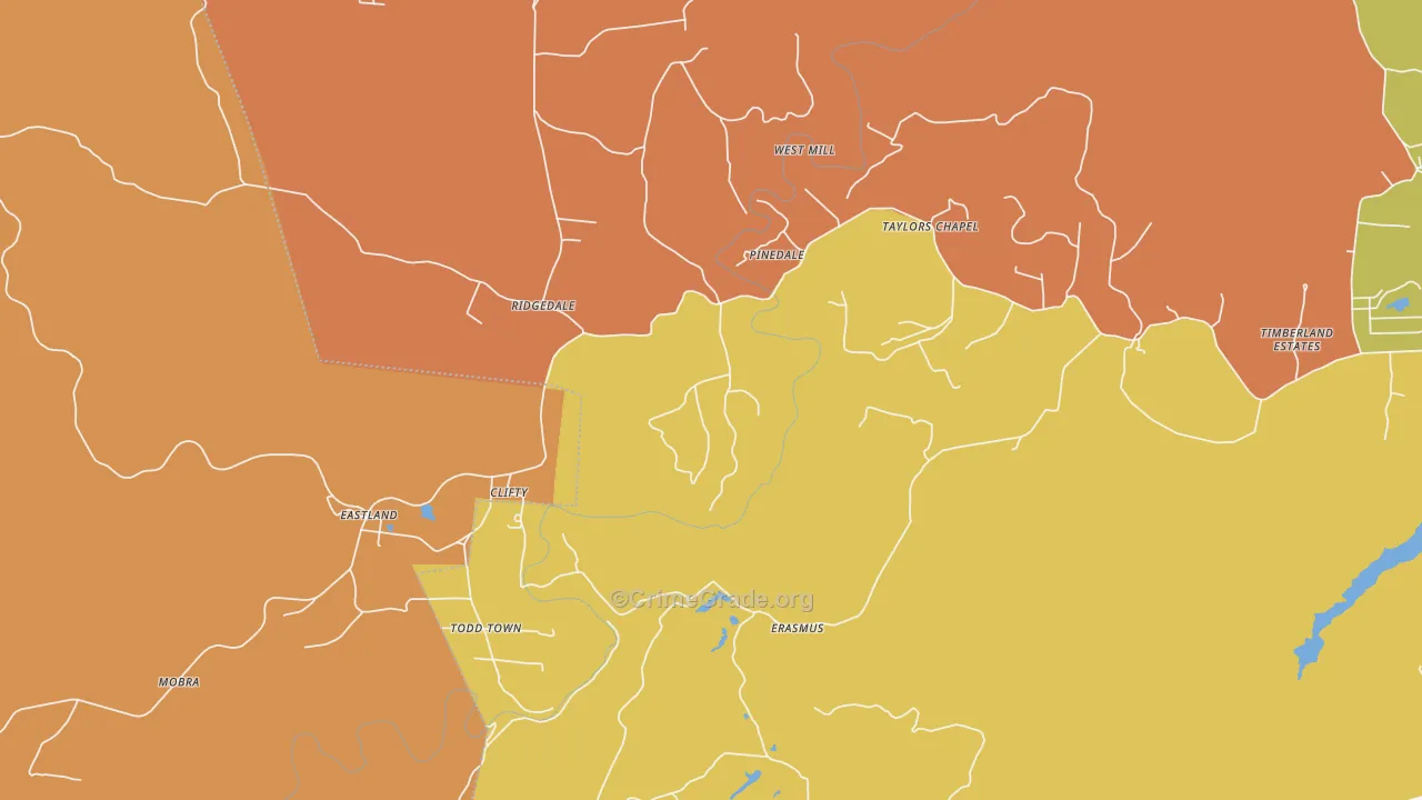 Clifty, TN Map of Robbery Rates