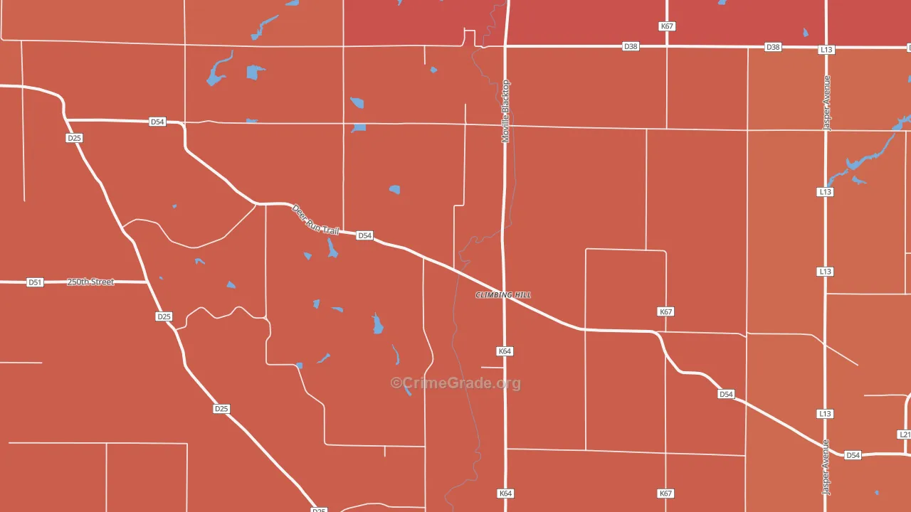 Climbing Hill, IA Map of Robbery Rates