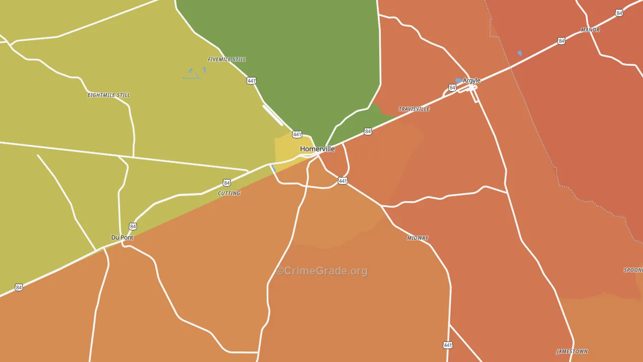 Clinch County, GA Map of Robbery Rates