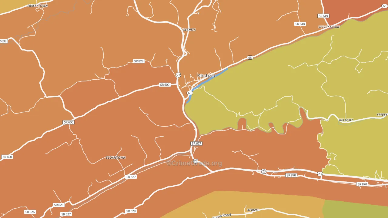 Clinchport, VA Map of Robbery Rates