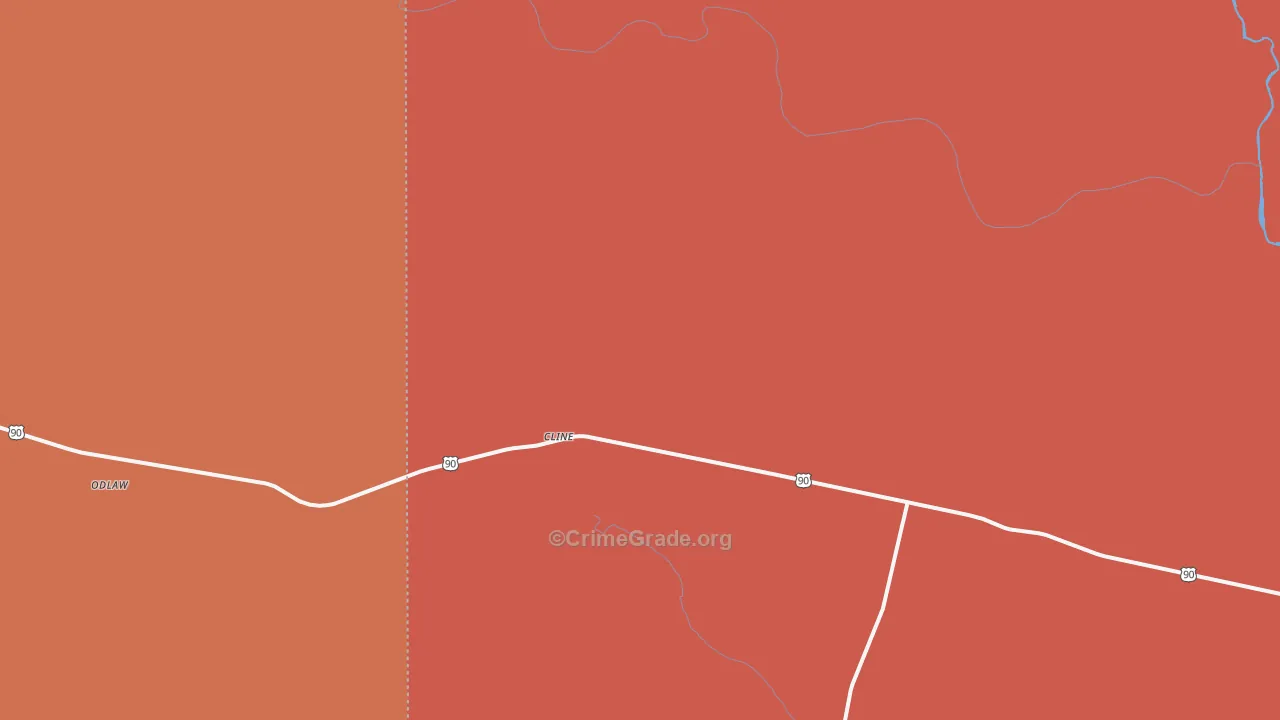 Cline, TX Map of Robbery Rates