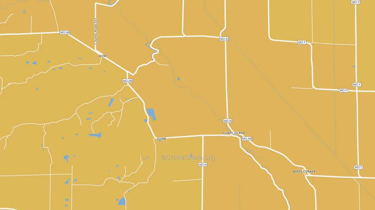 Clines Island, MO Map of Robbery Rates