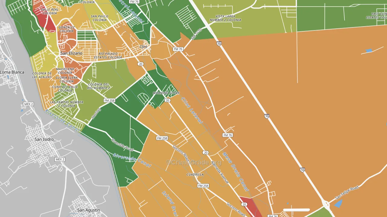 Clint, TX Map of Robbery Rates