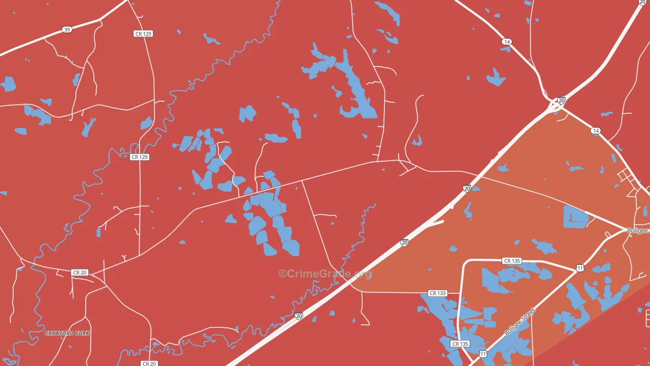 Clinton, AL Map of Robbery Rates
