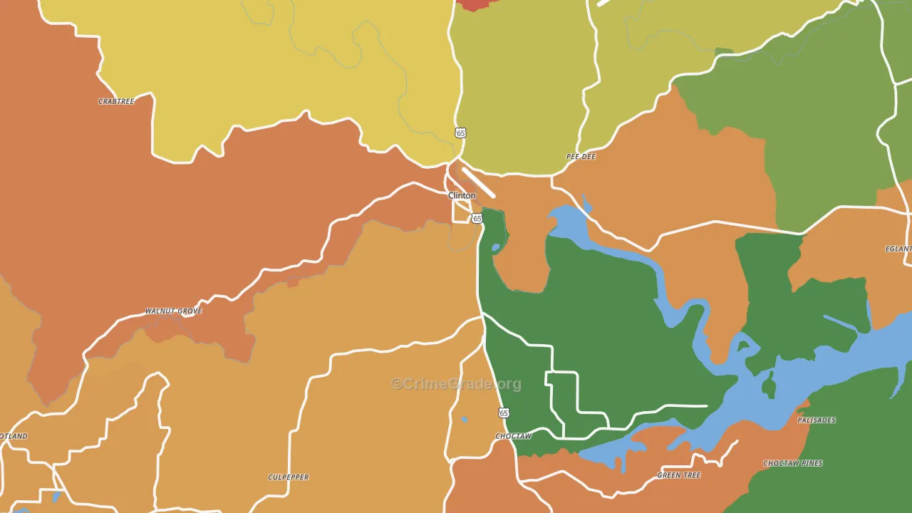 Clinton, AR Map of Robbery Rates