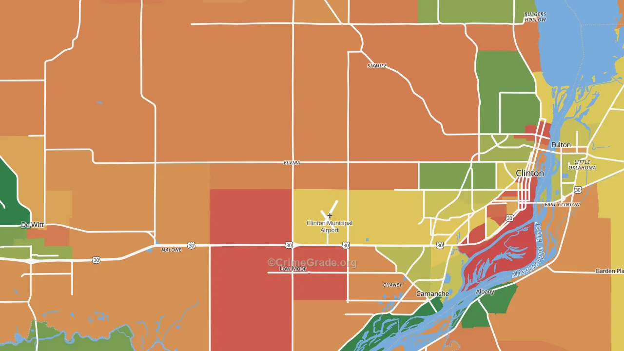 Clinton County, IA Map of Robbery Rates