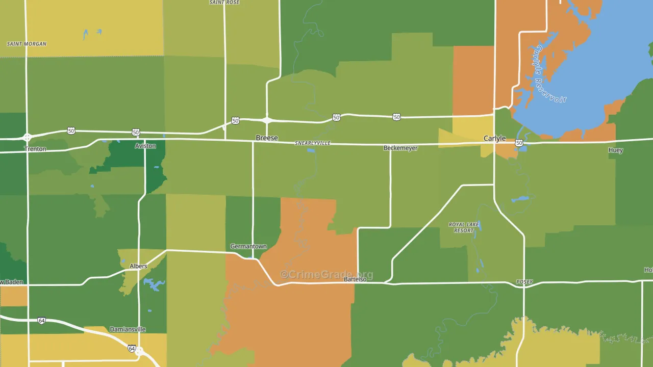 Clinton County, IL Map of Robbery Rates
