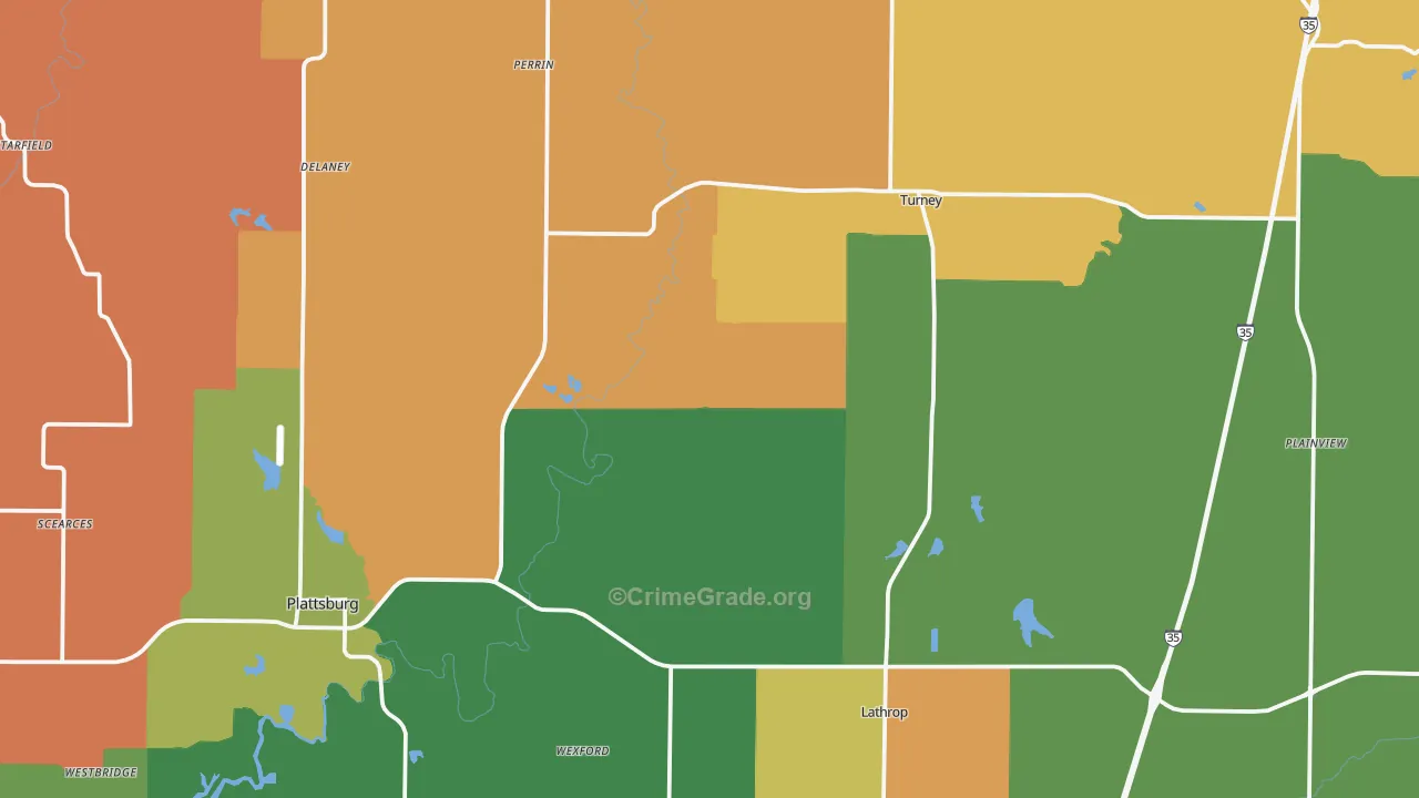 Clinton County, MO Map of Robbery Rates
