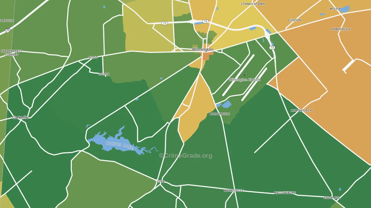 Clinton County, OH Map of Robbery Rates