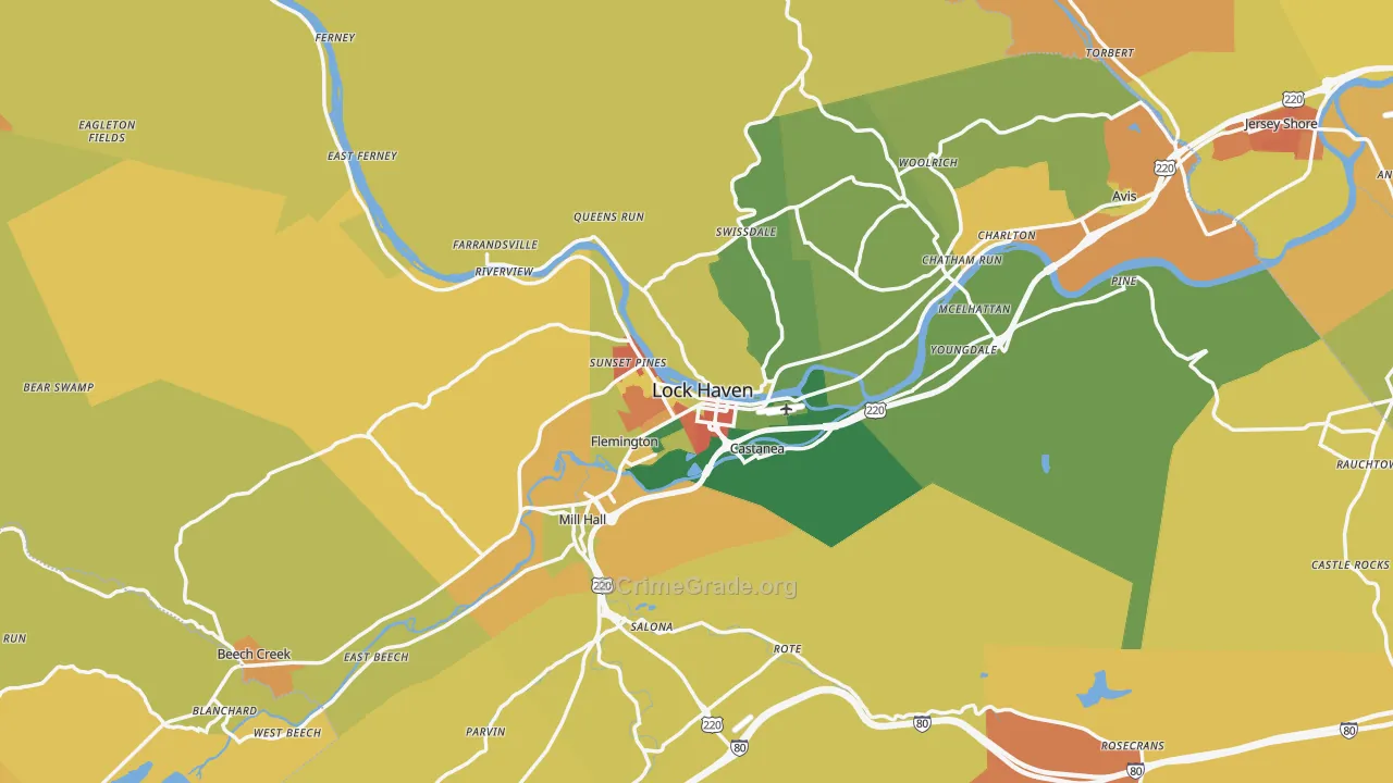 Clinton County, PA Map of Robbery Rates