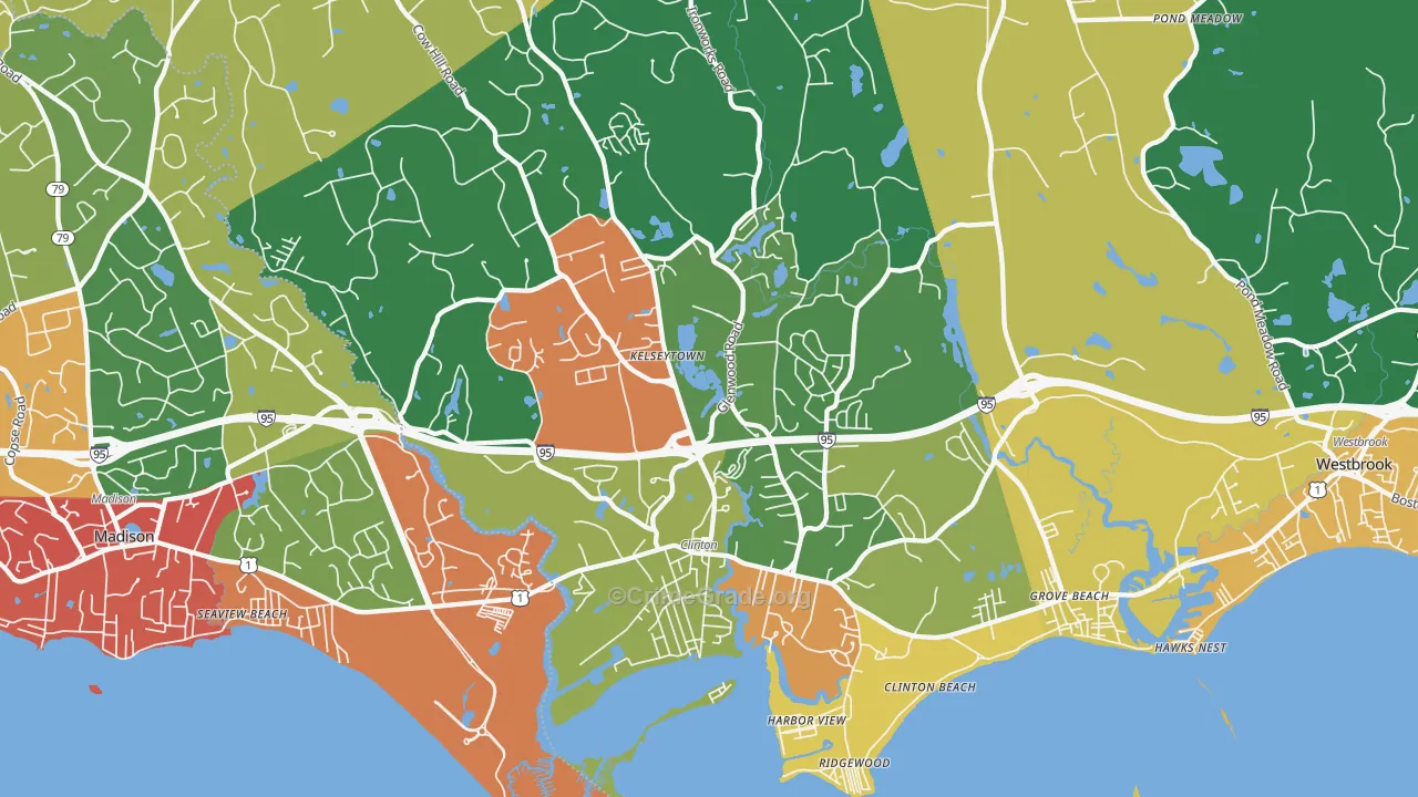 Clinton, CT Map of Robbery Rates