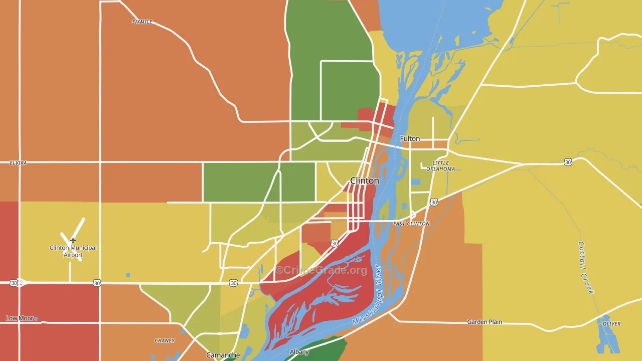 Clinton, IA Map of Robbery Rates