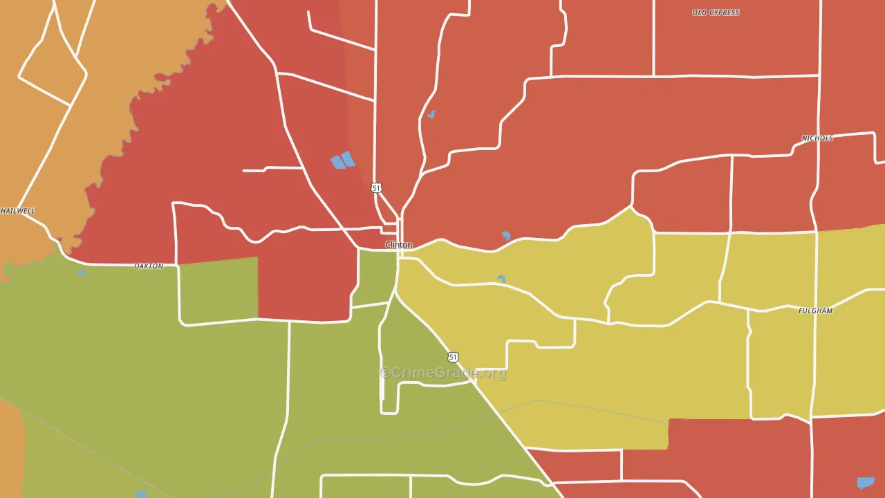 Clinton, KY Map of Robbery Rates