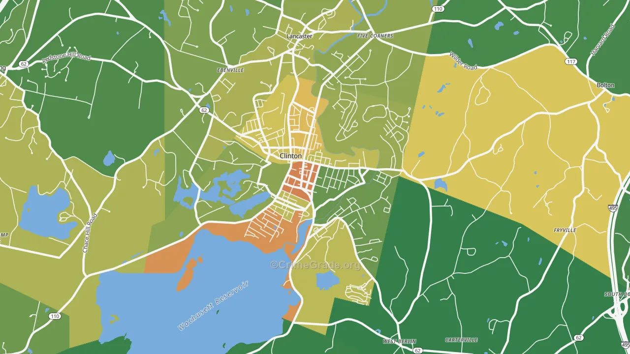 Clinton, MA Map of Robbery Rates