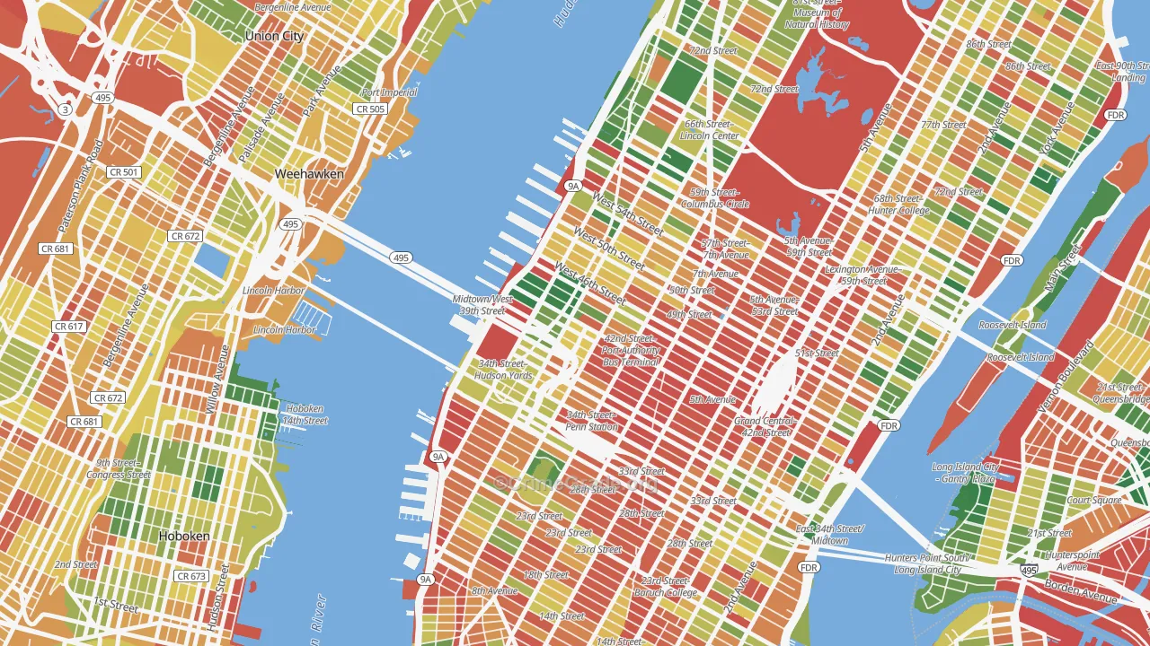 Clinton, Manhattan, NY Map of Robbery Rates