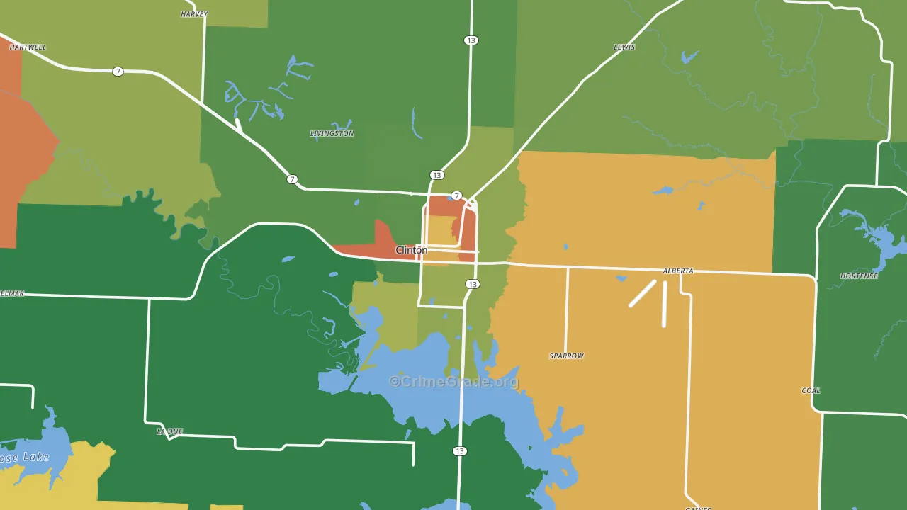 Clinton, MO Map of Robbery Rates