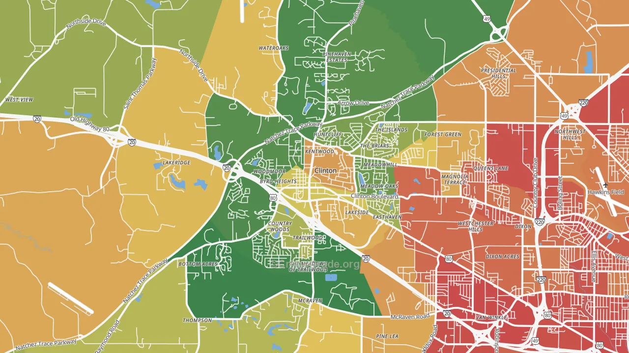 Clinton, MS Map of Robbery Rates