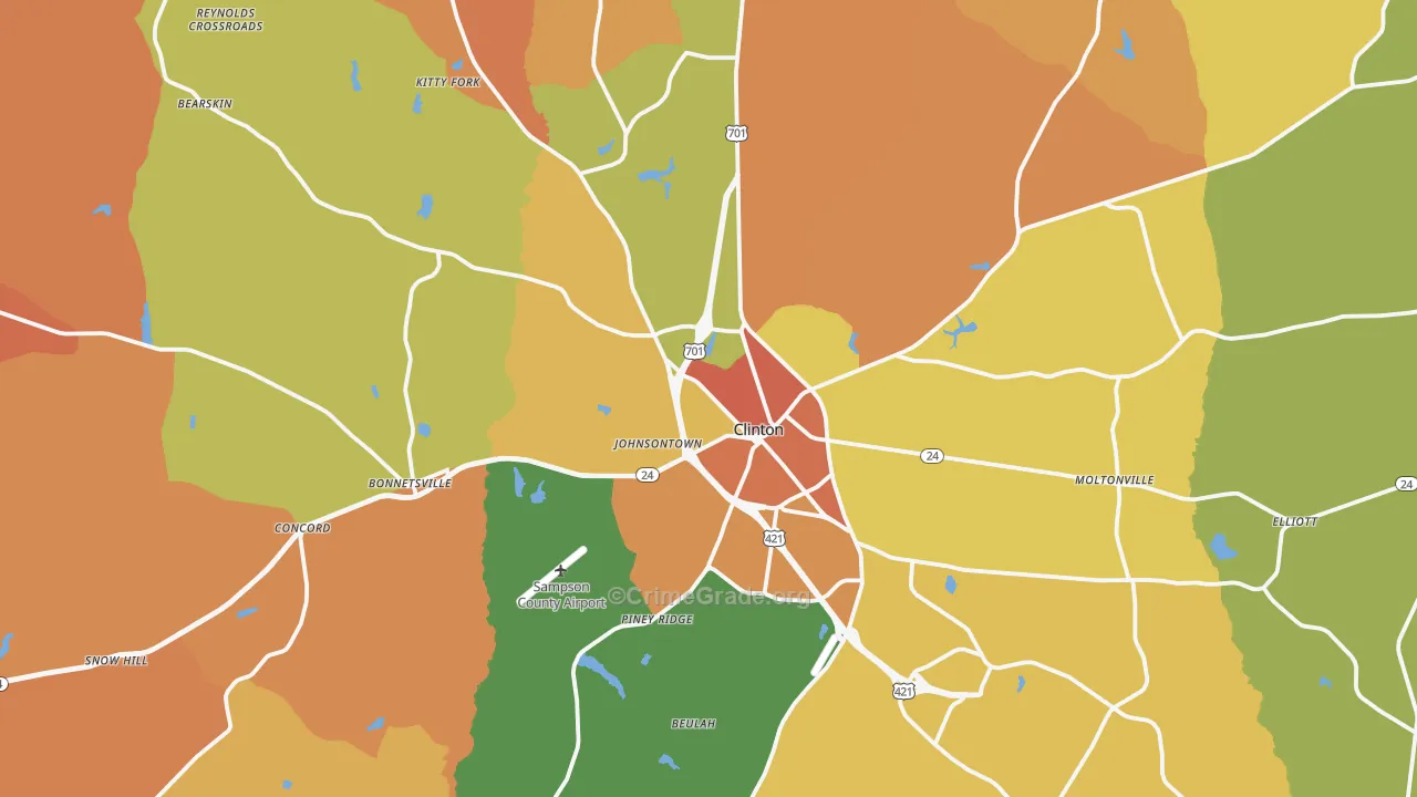 Clinton, NC Map of Robbery Rates
