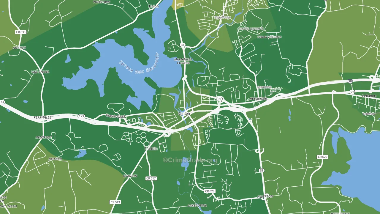 Clinton, NJ Map of Robbery Rates