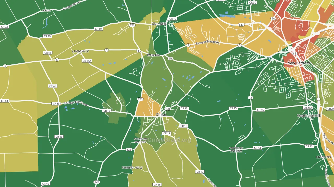 Clinton, NY Map of Robbery Rates