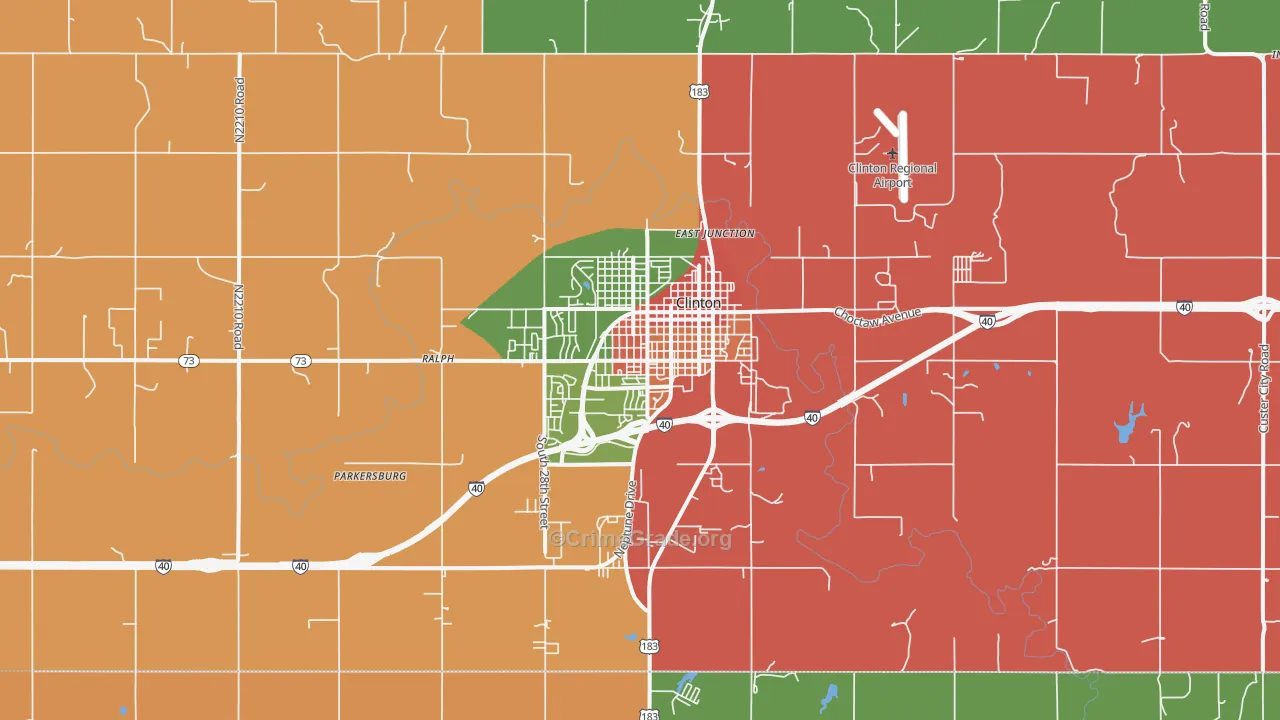 Clinton, OK Map of Robbery Rates