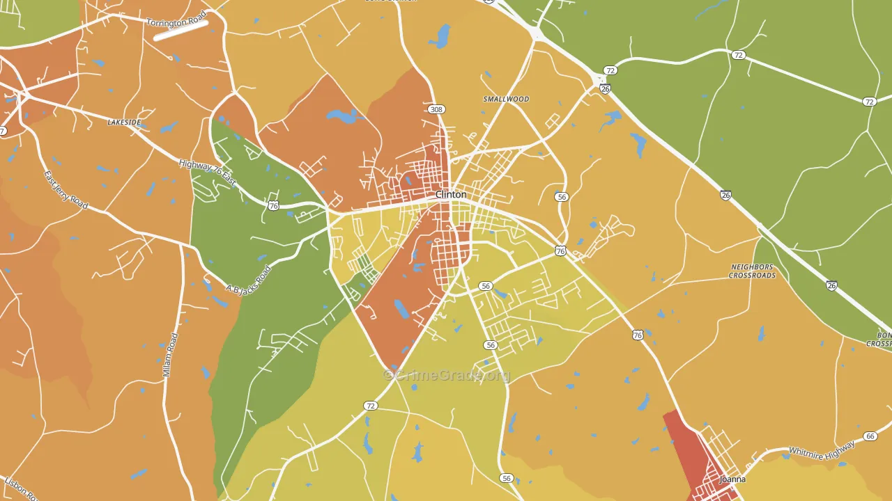 Clinton, SC Map of Robbery Rates