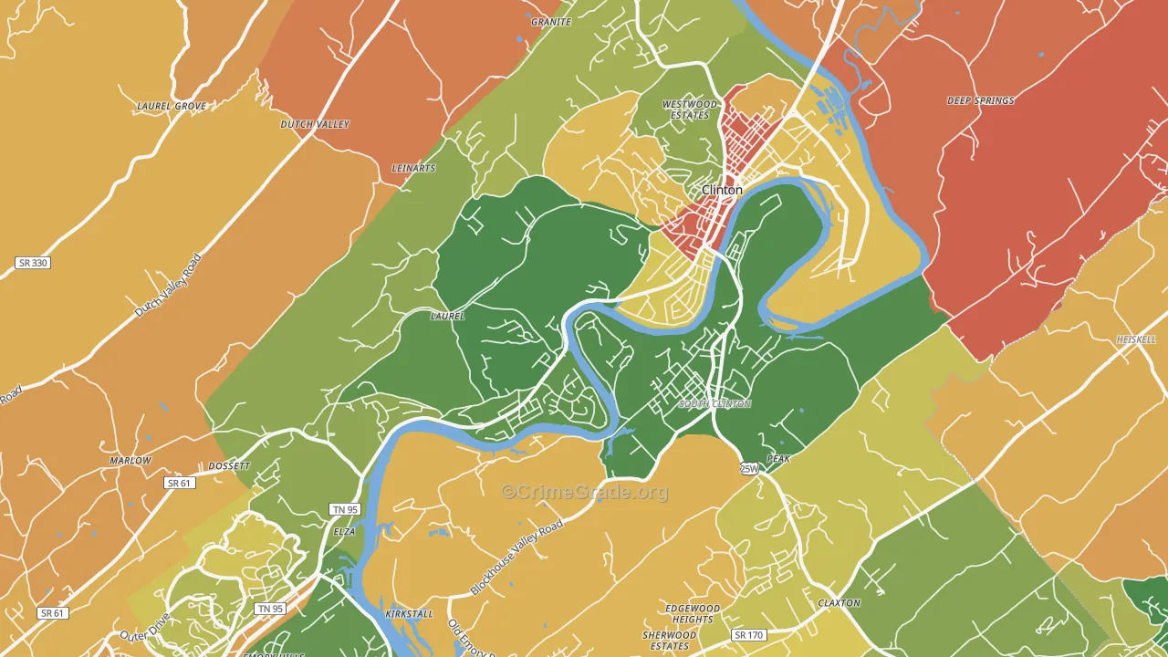 Clinton, TN Map of Robbery Rates
