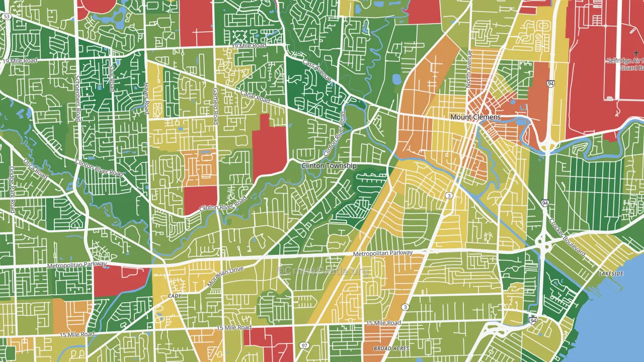 Clinton Township, MI Map of Robbery Rates