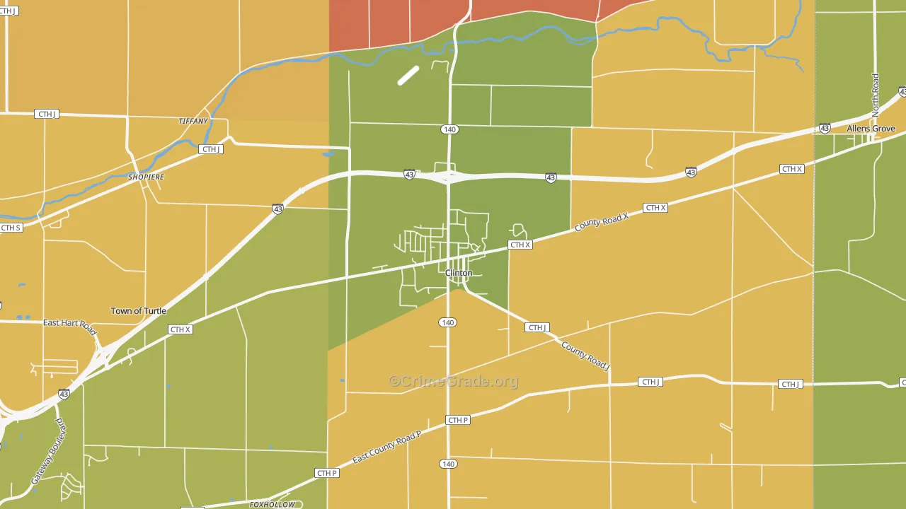Clinton, WI Map of Robbery Rates
