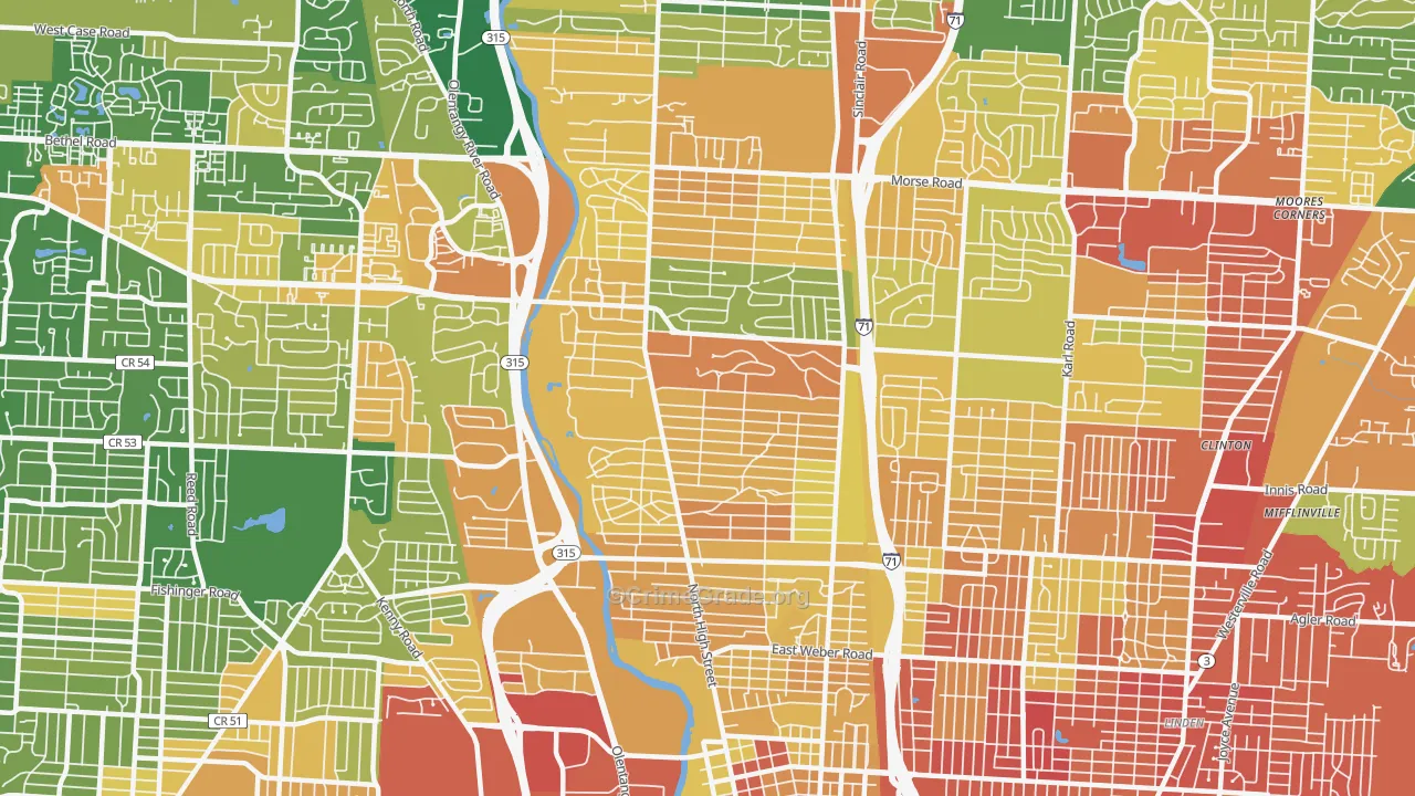 Clintonville, Columbus, OH Map of Robbery Rates