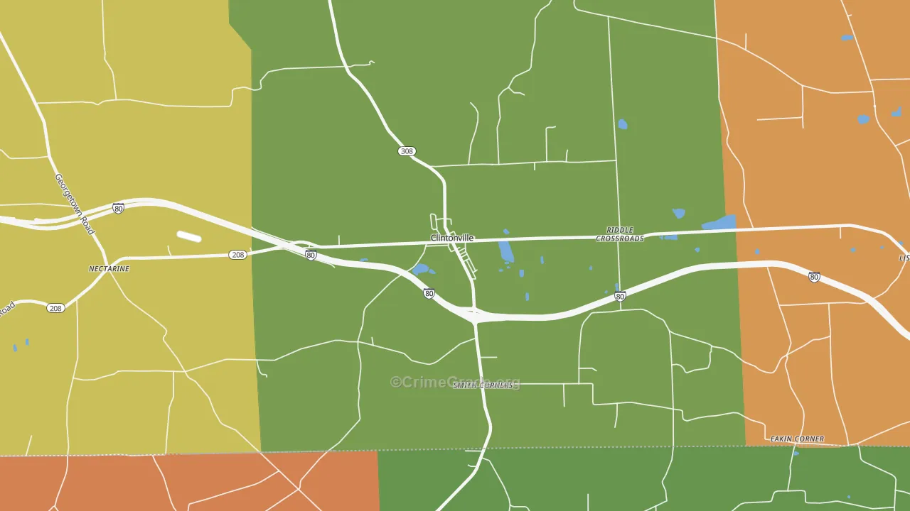 Clintonville, PA Map of Robbery Rates