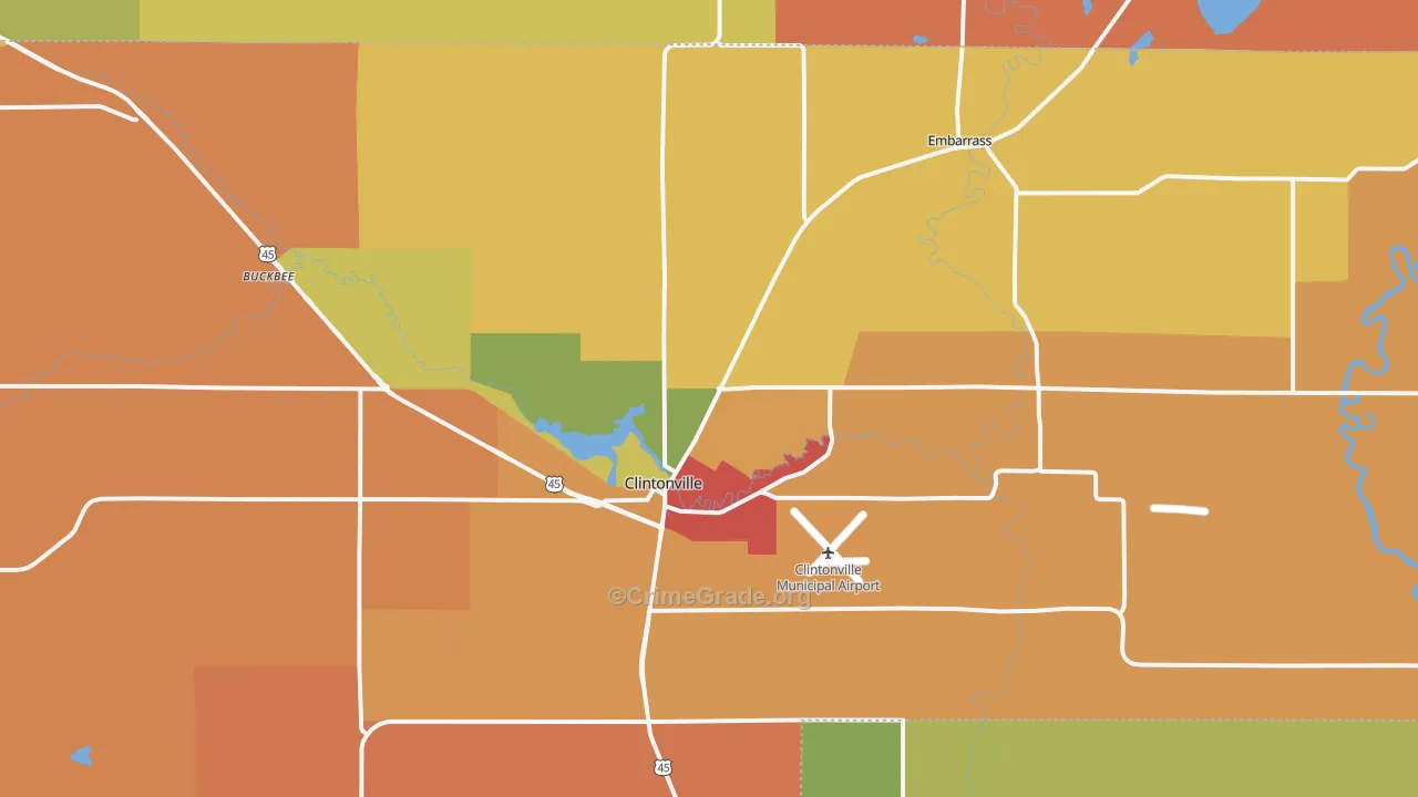 Clintonville, WI Map of Robbery Rates