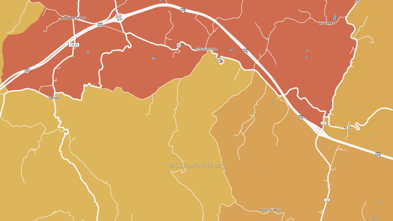 Clintonville, WV Map of Robbery Rates