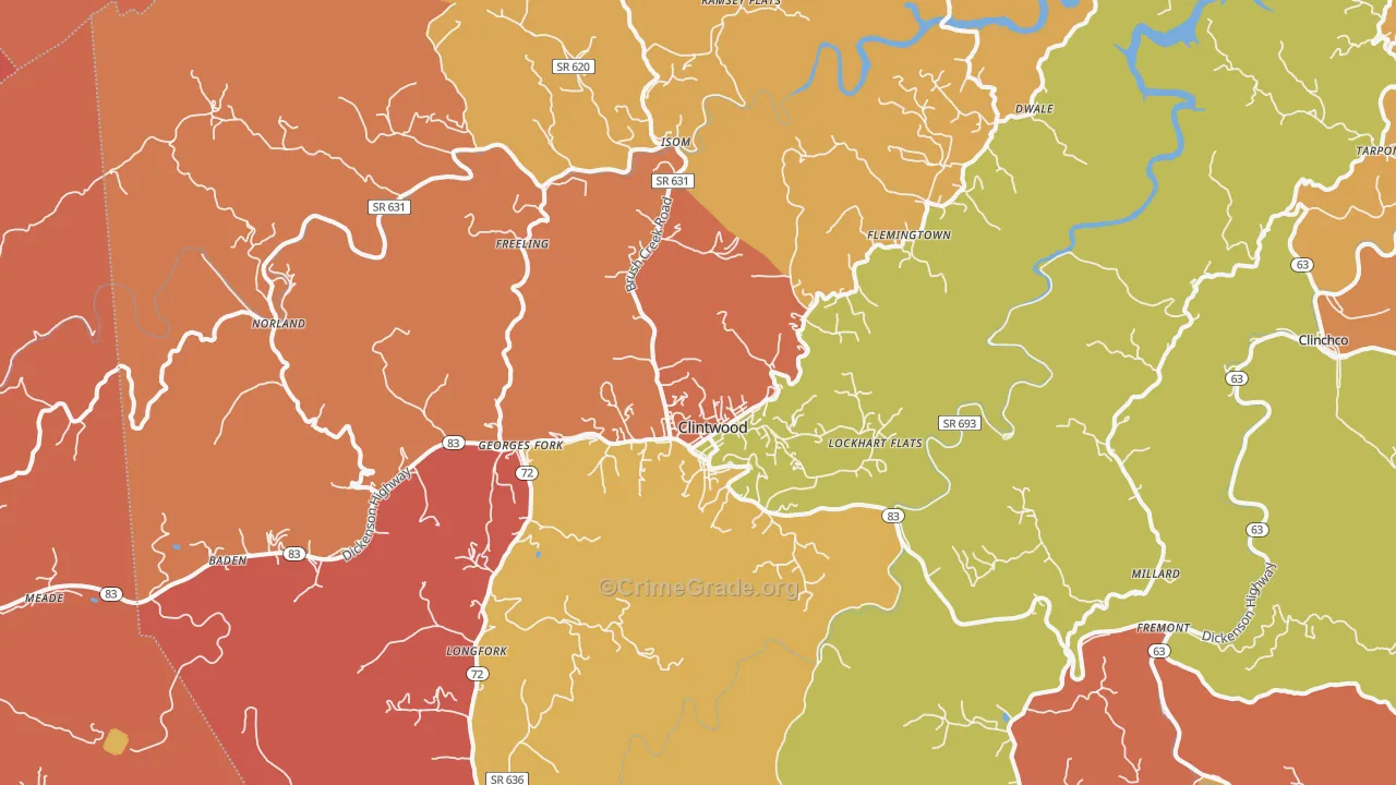 Clintwood, VA Map of Robbery Rates