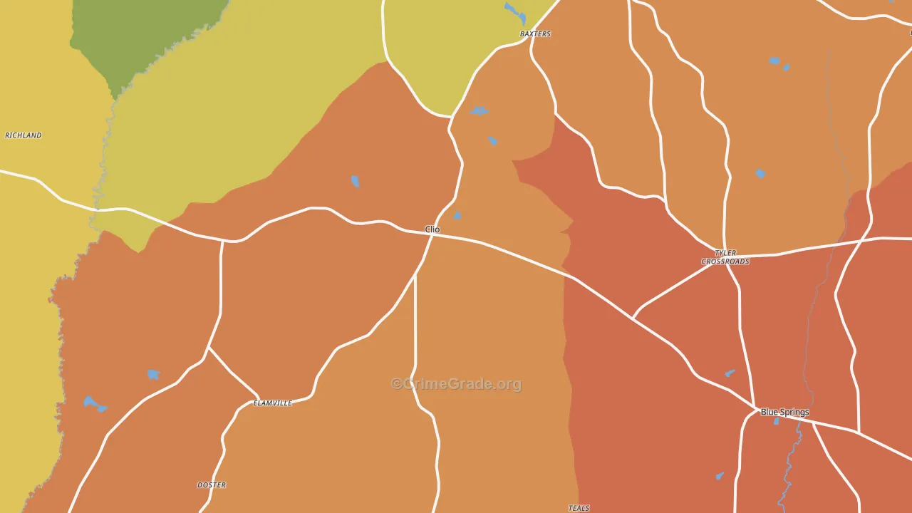 Clio, AL Map of Robbery Rates