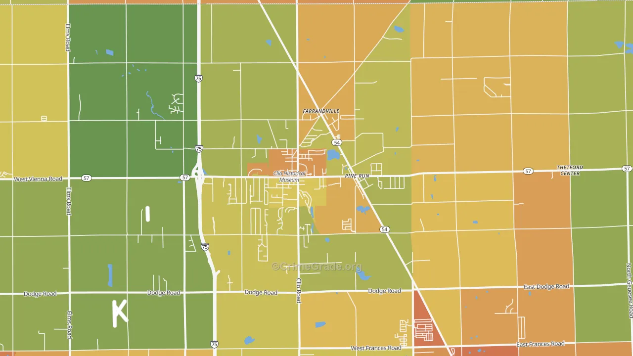 Clio, MI Map of Robbery Rates