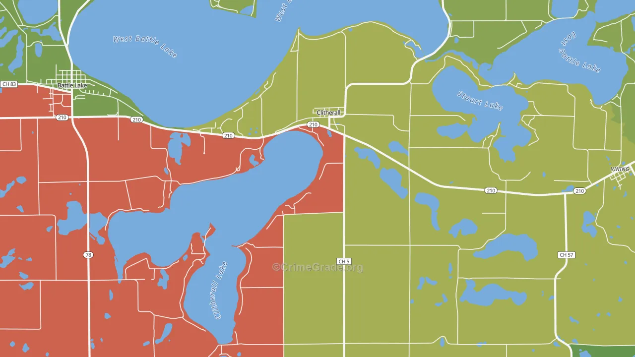 Clitherall, MN Map of Robbery Rates