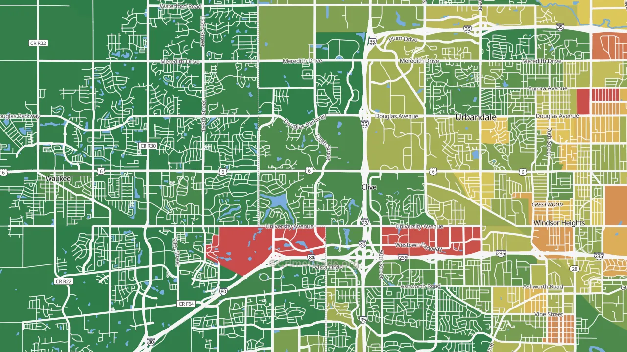 Clive, IA Map of Robbery Rates
