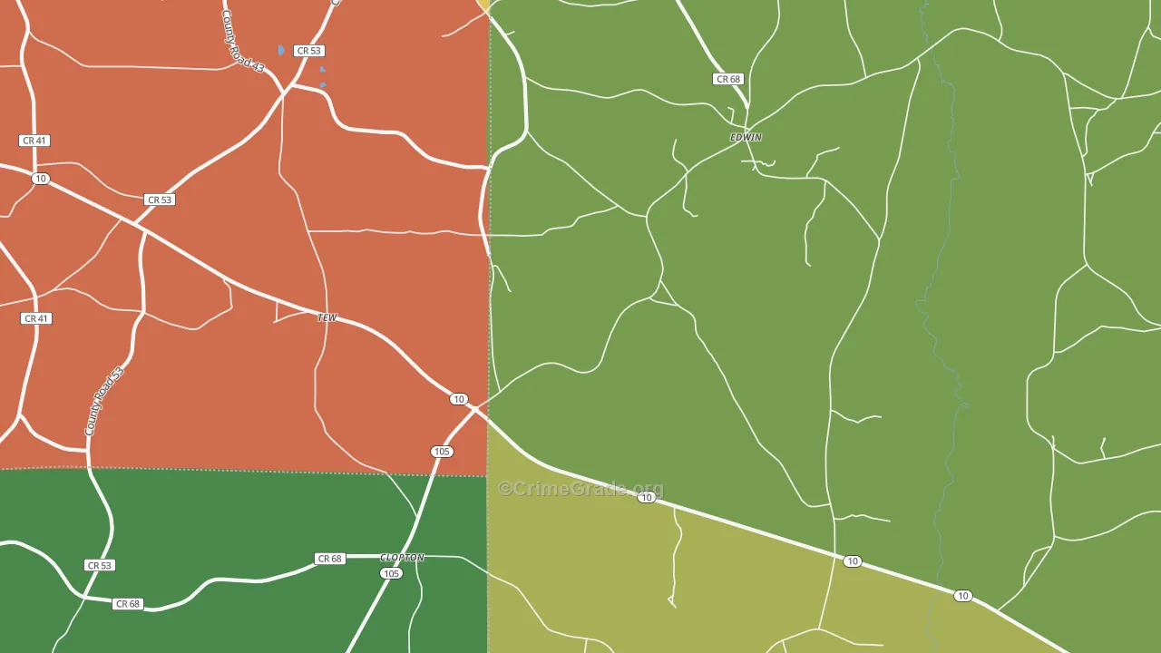 Clopton, AL Map of Robbery Rates