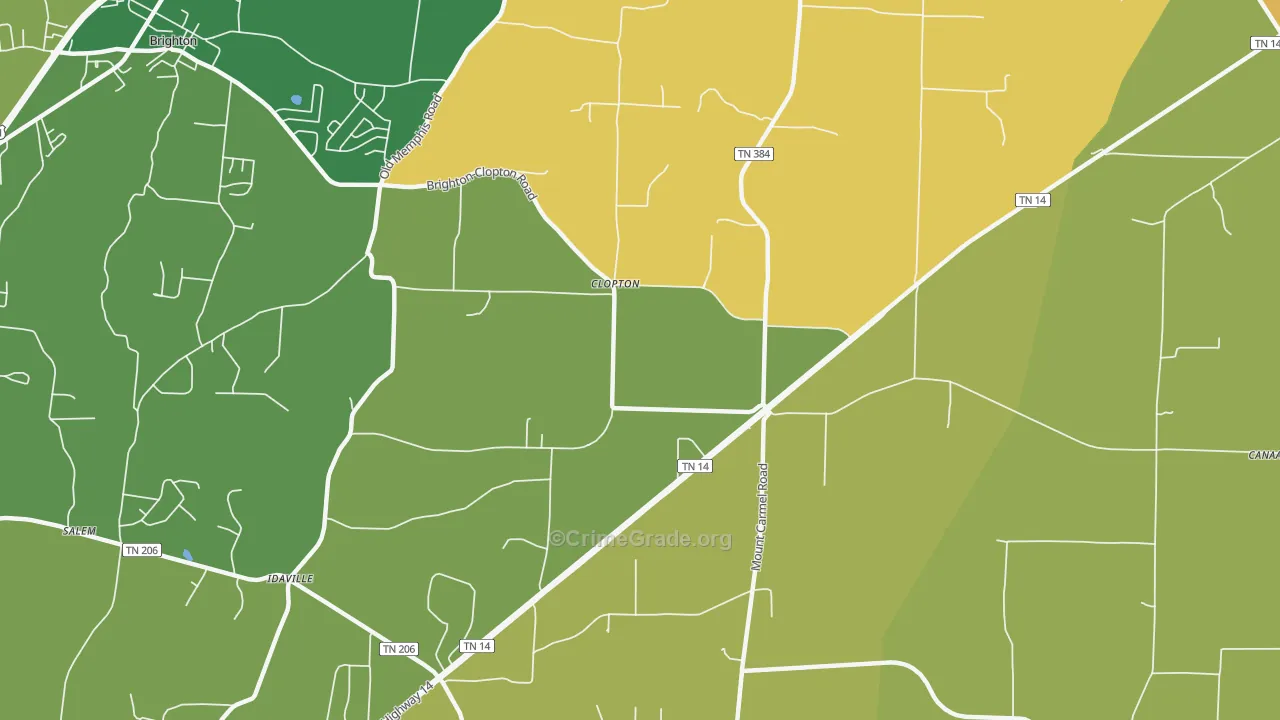Clopton, TN Map of Robbery Rates