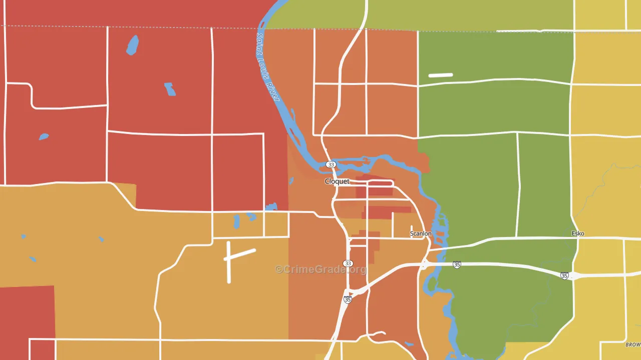 Cloquet, MN Map of Robbery Rates