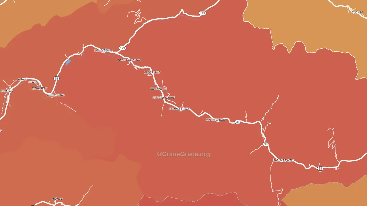 Closplint, KY Map of Robbery Rates