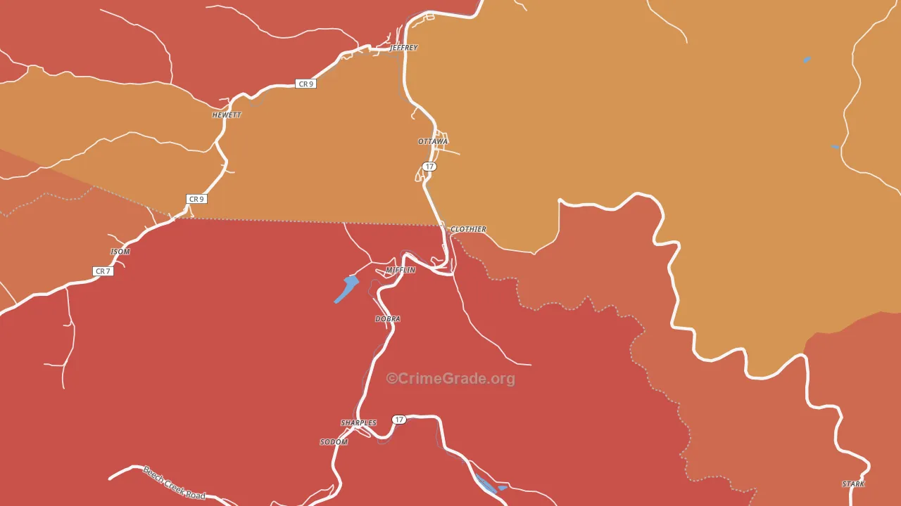 Clothier, WV Map of Robbery Rates