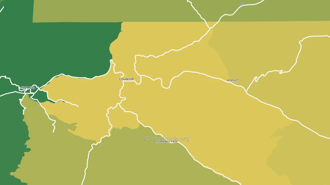 Cloudcroft, NM Map of Robbery Rates