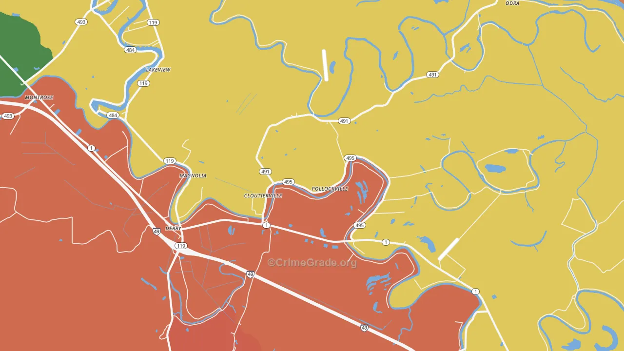 Cloutierville, LA Map of Robbery Rates