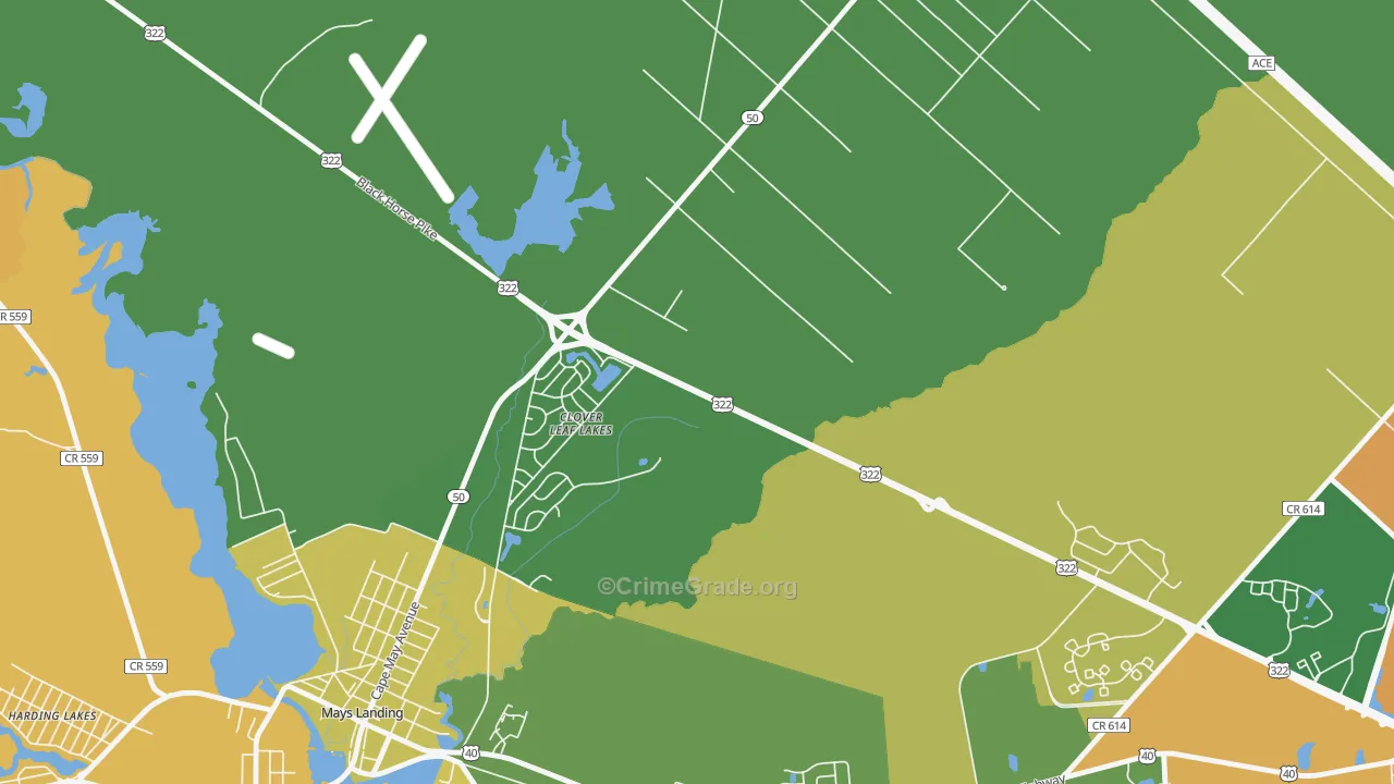 Clover Leaf Lakes, NJ Map of Robbery Rates